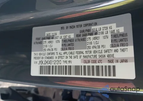 2025 Mazda Cx-70 3.3 Turbo S Premium from USA, damaged, VIN JM3KJDHC4S1121310